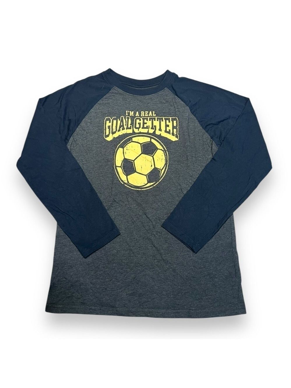 Therabouts Boy’s Long Sleeve Soccer Graphic Tee Gray/Navy Size 18/20 Husky